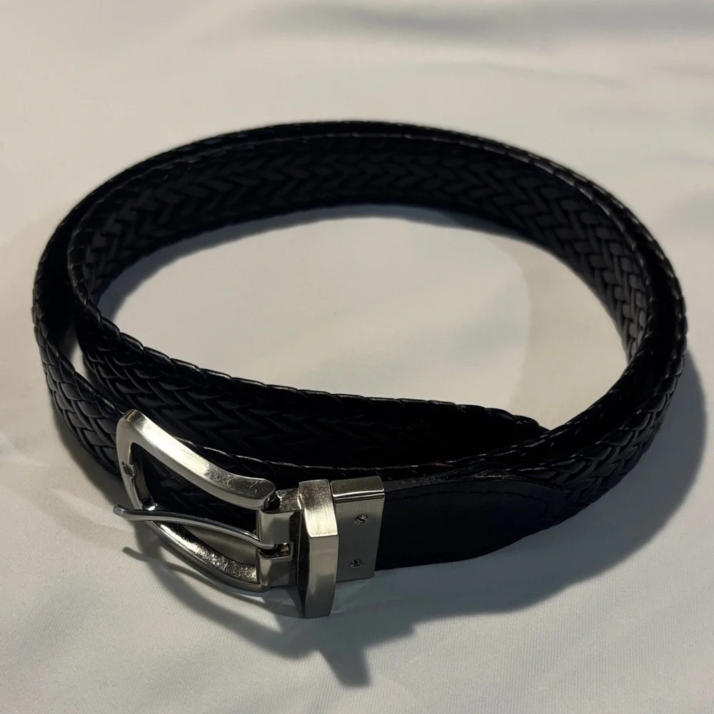 Men's Black Braided Bonded Leather Belt